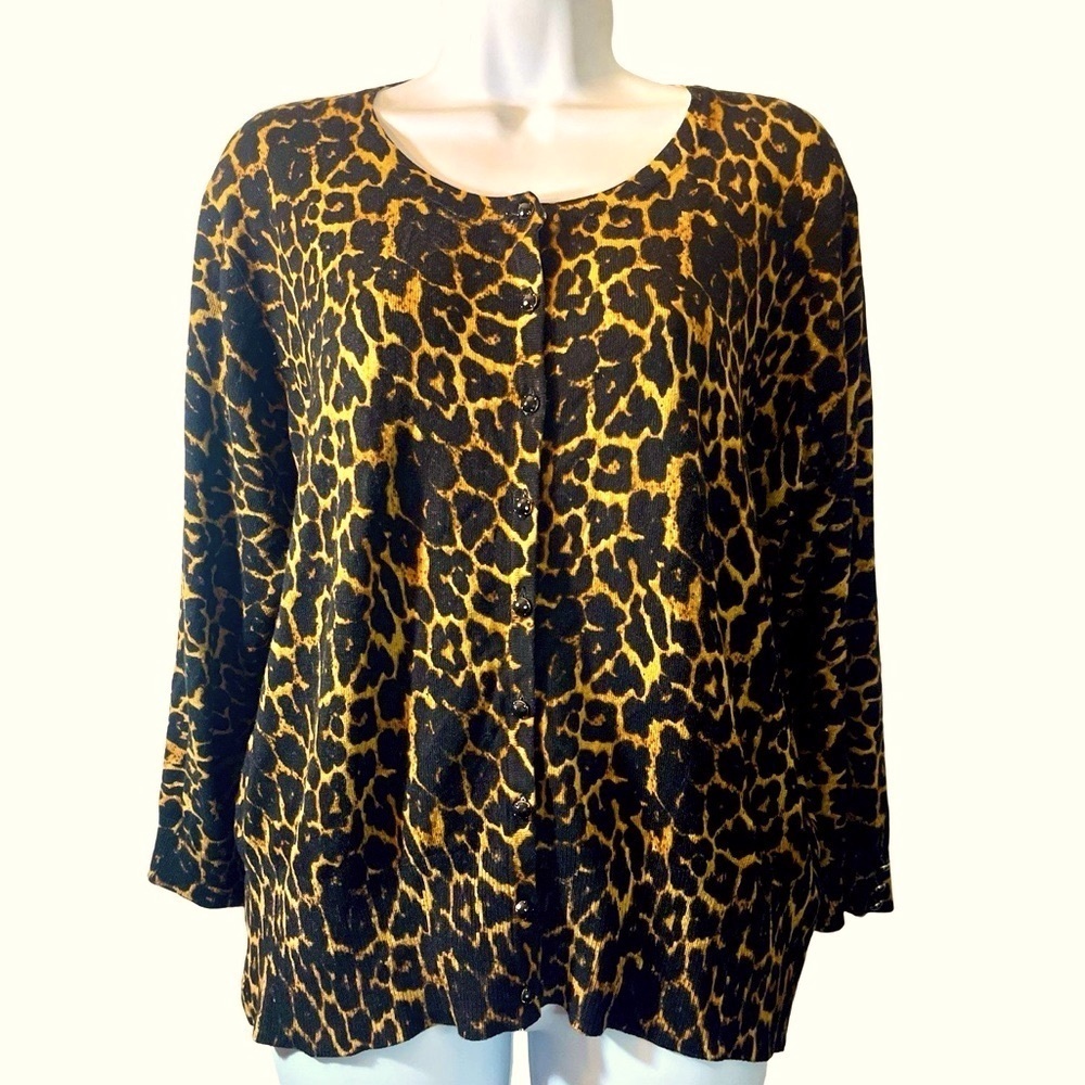 Grace Elements Leopard Print Button Down Cardigan… - image 1